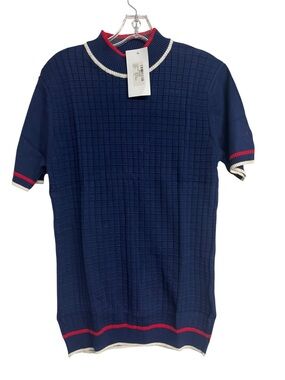 New Men's Madcap England Ripley Retro Grid Jacquard Short-Sleeve Turtleneck Top